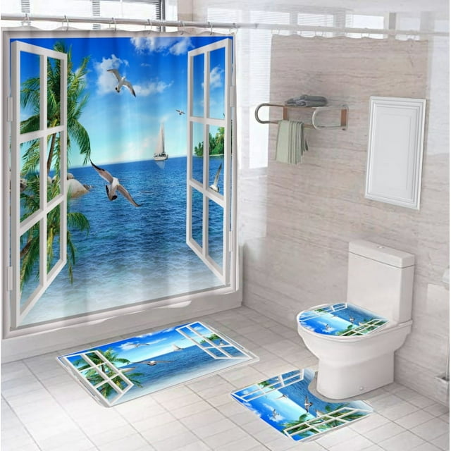 Beach Shower Curtain, Beach Starfish Shower Curtain, Tropical Paradise