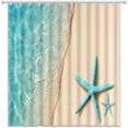 thumbnail image 1 of Beach Shower Curtain Teal Starfish Ocean Coastal Tropical Sea Hawaii Summer Seaside Nature Landscape Marine Life Bath Curtain with Plastic hookss, 1 of 6