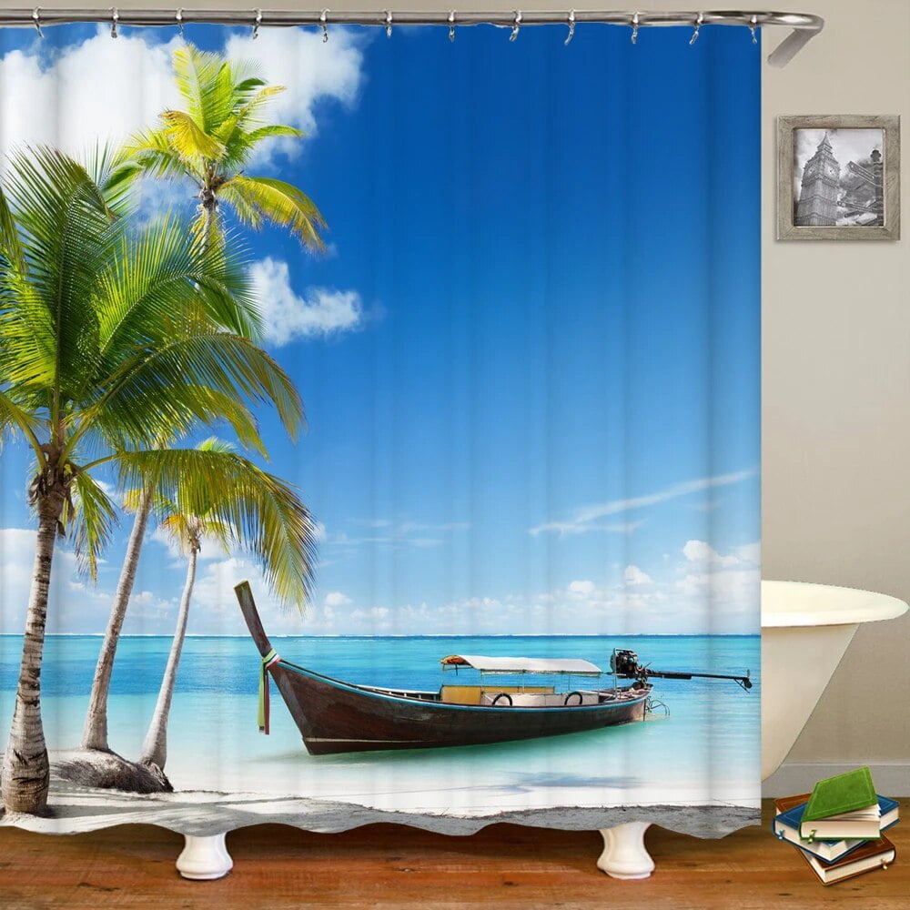 Beach Shower Curtain Waterproof Home Decoration Curtain 3d Palm Tree