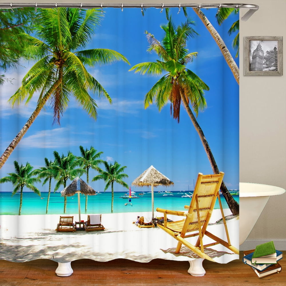 Beach Shower Curtain Waterproof Home ration Curtain 3D Palm Tree ...