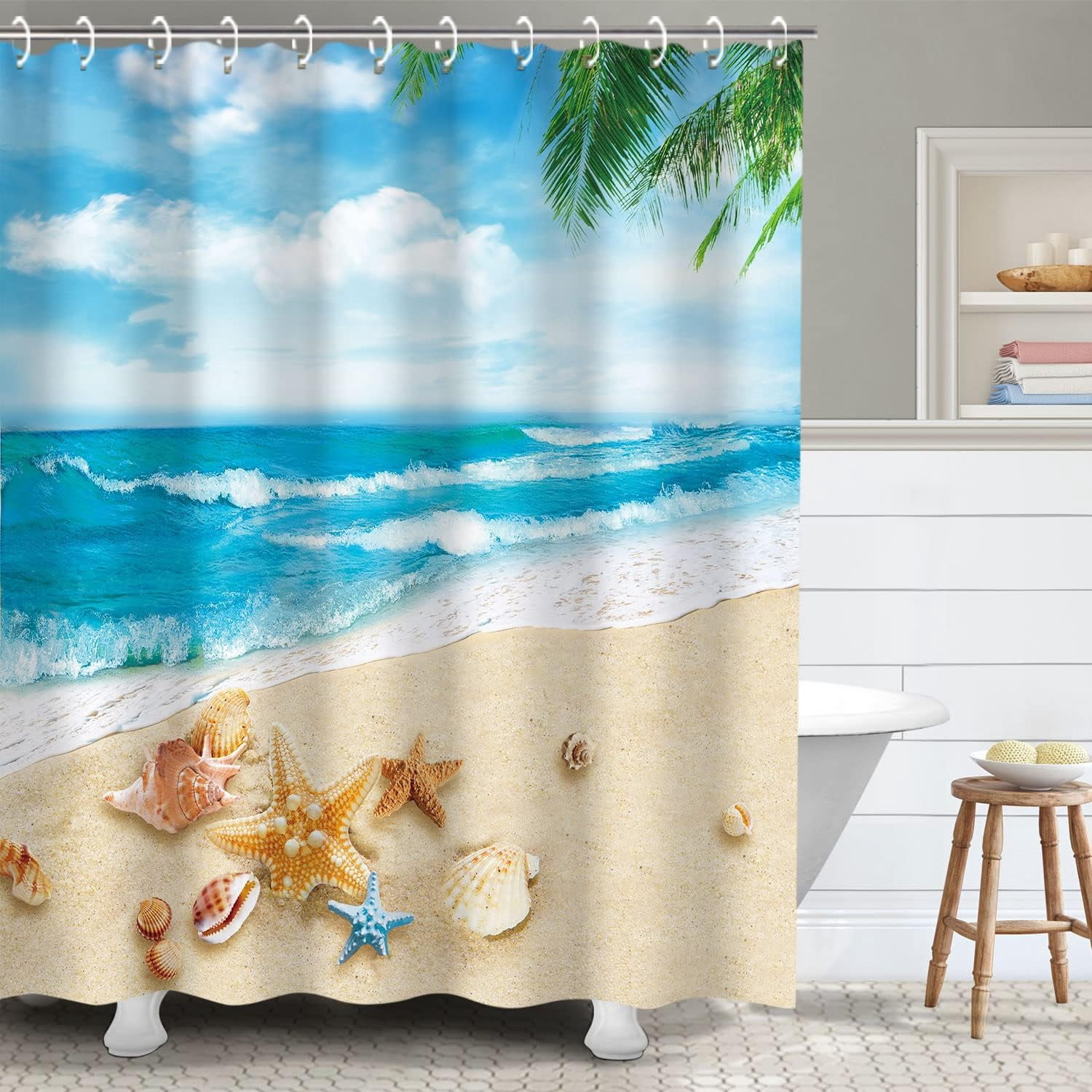 Beach Shower Curtains, Blue Shower Curtains with Hooks, Coastal ...