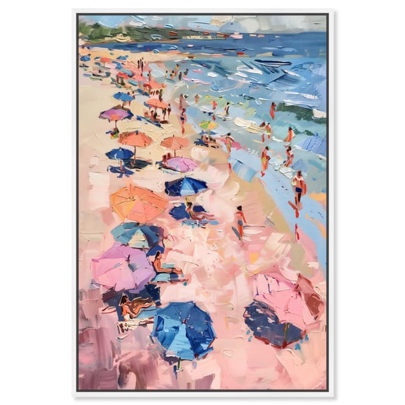 Beach Side Joys Colorful Coastal Wall Art Canvas Wall Art by Art Remedy, White Floater Frame, 37" x 55"
