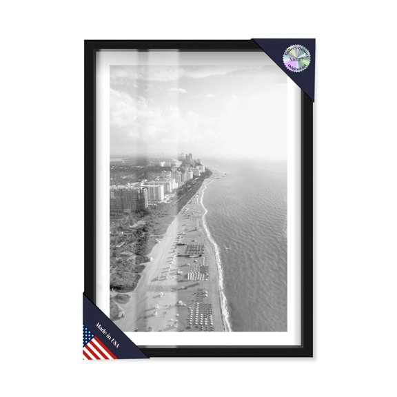 Beach Side Shadowbox Print Miami Art Prints by Notoriart, Black Frame, 21 x 31