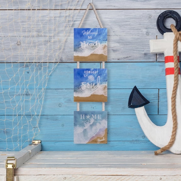 Beach Sign, 16.2x3.9 Inch Wooden Beach Wall Hanging Decor for Home, Ocean Theme Kitchen Bathroom Bedroom Room Beachy Decorations