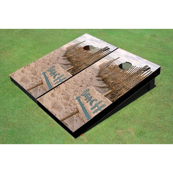 Beach Sign By Fence Themed Cornhole Boards