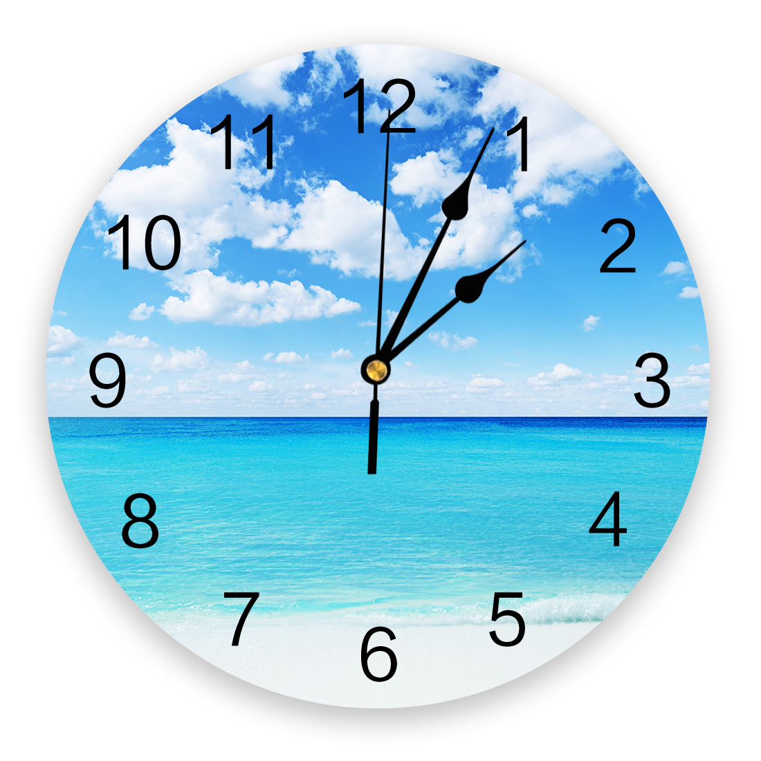 Beach Sky Sea Silent Decorative Wall Clock Digital Clock Operated Round ...
