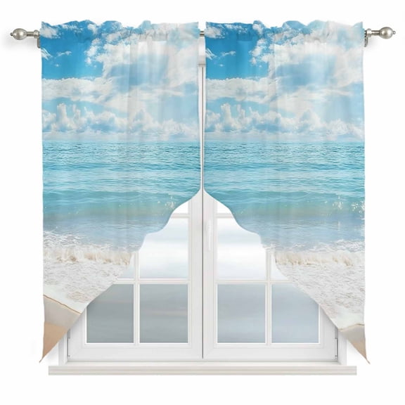 Beach Sky Swag Valances for Windows 2 Pack Ocean Sea Sky Scenery Swag Kitchen Curtains 36 Inches Long Rod Pocket Short Window Treatment for Kitchen Bathroom 28"x36"