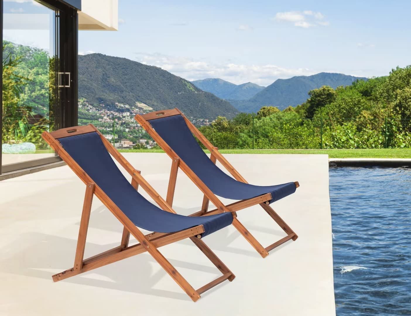 Beach Sling Chair Set of 2,  Adjustable Reclining Beach Chair  Outdoor Foldable Lounge Chairs for Garden, Backyard, Poolside, Balcony (Blue) - image 1 of 7