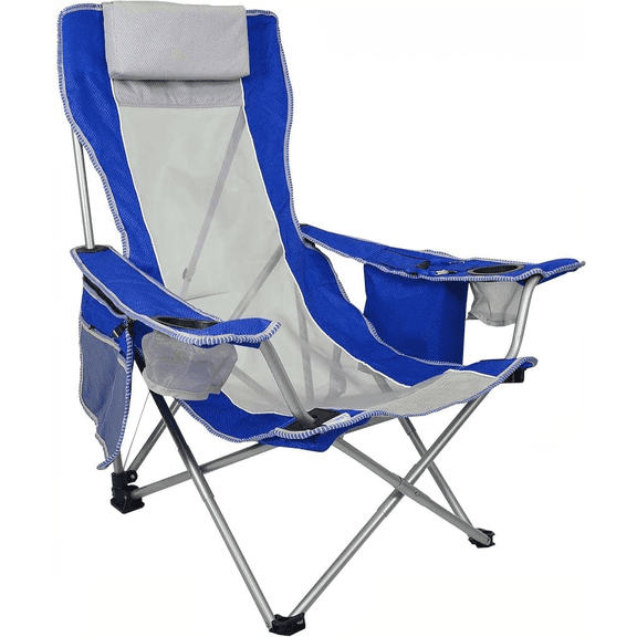 Beach Sling Chair with Cooler Pocket Detachable Pillow 300 lb Capacity Diamond Ripstop Polyester Color Maldives Blue
