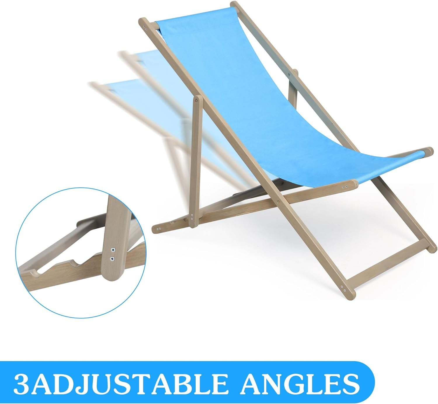 Beach Sling Patio Chair Set of 2, Wooden Folding Outdoor Chairs for Outside 3 Level Height