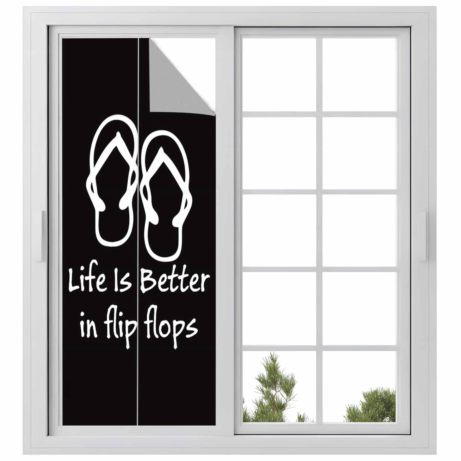 Beach Slippers Window Privacy Film, Life is Better in Flip Flops Frosted Glass Window Clings Static Cling UV Heat Blocking Reusable Door Sticker for Bathroom 23.6 x 59 Inch