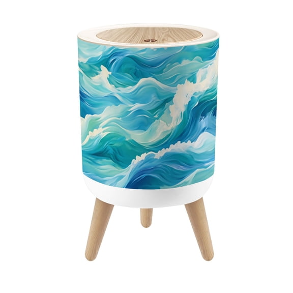 Beach Small Trash Can with Lid Waves Ocean Water Flowing blue Dreamy Flowing 1.8 Gallon Dog Proof Trash Can Round Garbage Can Waste Bin Wastebasket for Bathroom Bedroom Living Room