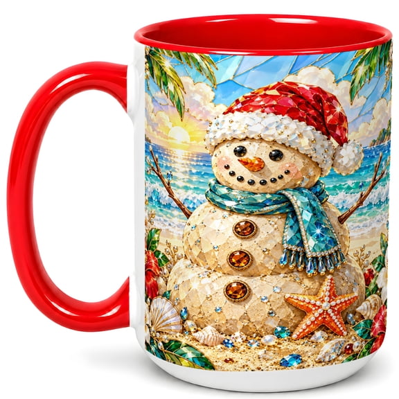 Beach Snowman Coffee Mug, Coastal Christmas Mug, Ceramic Cup 15oz