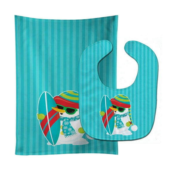 Beach Snowman Surfer Baby Bib and Burp Cloth