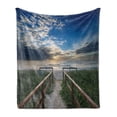 thumbnail image 1 of Beach Soft Flannel Fleece Blanket, Entry to the Beach with Leading Handrails Surrounded by Bushes Sunrise Cloudy Weather, Cozy Plush for Indoor and Outdoor Use, 70" x 90", Multicolor, by Ambesonne, 1 of 6