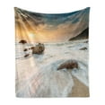 thumbnail image 1 of Beach Soft Flannel Fleece Blanket, Grand Sea Waves on Beach and Horizon Sky Holiday Calm Dream Season Photograph, Cozy Plush for Indoor and Outdoor Use, 50" x 60", Cream Blue White, by Ambesonne, 1 of 6