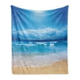 thumbnail image 1 of Beach Soft Flannel Fleece Blanket, Seascape Theme Landscape of the Beach and the Cloudy Sky in Summer Digital Print, Cozy Plush for Indoor and Outdoor Use, 50" x 70", Sand Brown Blue, by Ambesonne, 1 of 6