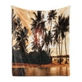 thumbnail image 1 of Beach Soft Flannel Fleece Blanket, Tropic Ocean Sea Love Bora Bora Island Palms Art Scenery View in Sunset Colors, Cozy Plush for Indoor and Outdoor Use, 50" x 60", Orange and Brown, by Ambesonne, 1 of 5