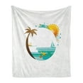 thumbnail image 1 of Beach Soft Flannel Fleece Blanket, Tropical Paradise Summer Season Palm Tree Silhouette with Fish and Sun, Cozy Plush for Indoor and Outdoor Use, 60" x 80", Turquoise Marigold Brown, by Ambesonne, 1 of 5