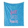 thumbnail image 1 of Beach Soft Flannel Fleece Throw Blanket, Calligraphic Bare Feet Salty Hair Message Ink Inscription with Squares Background, Cozy Plush for Indoor and Outdoor Use, 50" x 60", Multicolor, by Ambesonne, 1 of 6