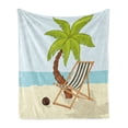 thumbnail image 1 of Beach Soft Flannel Fleece Throw Blanket, Cartoon Style Drawing Palm Tree Coconut and Sunbed on Sand Summer Season Pattern, Cozy Plush for Indoor and Outdoor Use, 70" x 90", Multicolor, by Ambesonne, 1 of 5