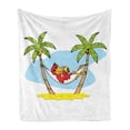 thumbnail image 1 of Beach Soft Flannel Fleece Throw Blanket, Funny Illustration Parrot Lying down in Hammock Between Palm Tree Shade in Tropics, Cozy Plush for Indoor and Outdoor Use, 60" x 80", Multicolor, by Ambesonne, 1 of 6