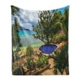 thumbnail image 1 of Beach Soft Flannel Fleece Throw Blanket, Holiday in Seychelles Theme Exotic Beach Pool Summer Vacation Greenery, Cozy Plush for Indoor and Outdoor Use, 50" x 70", Green Blue Pale Brown, by Ambesonne, 1 of 6