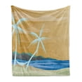 thumbnail image 1 of Beach Soft Flannel Fleece Throw Blanket, Illustration of Hammock in the Tropical Sandy Beach with Exotic Color Ocean Print, Cozy Plush for Indoor and Outdoor Use, 60" x 80", Navy Cream, by Ambesonne, 1 of 5