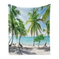 thumbnail image 1 of Beach Soft Flannel Fleece Throw Blanket, Palm Leaves in Catalina Island Dominic Seashore Coastal Panoramic Picture, Cozy Plush for Indoor and Outdoor Use, 50" x 70", Green Aqua Coconut, by Ambesonne, 1 of 5