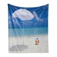 thumbnail image 1 of Beach Soft Flannel Fleece Throw Blanket, Summer Season Vibes Seashore Ocean View Sunny Ball Waves Sands Artwork, Cozy Plush for Indoor and Outdoor Use, 50" x 60", White Cream Blue, by Ambesonne, 1 of 5