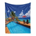 thumbnail image 1 of Beach Soft Flannel Fleece Throw Blanket, Swimming Pool Coastal Seascape Sand Palm Trees Holiday Travel Resort Image, Cozy Plush for Indoor and Outdoor Use, 50" x 70", Multicolor, by Ambesonne, 1 of 6