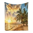 thumbnail image 1 of Beach Soft Flannel Fleece Throw Blanket, Tropic Sandy Coast Horizon at the Sunset and Coconut Palm Trees Summer Photo, Cozy Plush for Indoor and Outdoor Use, 50" x 70", Cream Blue, by Ambesonne, 1 of 6