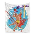 thumbnail image 1 of Beach Soft Flannel Fleece Throw Blanket, Vector Illustration of a Man Serving an Overhead Ball in Beach Volley Print, Cozy Plush for Indoor and Outdoor Use, 70" x 90", Sky Blue Red, by Ambesonne, 1 of 5