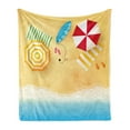 thumbnail image 1 of Beach Soft Flannel Fleece Throw Blanket, Waves Umbrella Towels and Surfing Board Swimming Themed Summer Season, Cozy Plush for Indoor and Outdoor Use, 50" x 60", Multicolor, by Ambesonne, 1 of 5