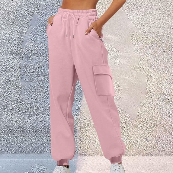 Beach Soft Sweatpants for Women'S Elastic ace-Up Casual Solid Color High-Waist Zipper Pocket Tapered Sweatpants Women's Solid Color Full Elegant Pants with Pockets Elastic Waist