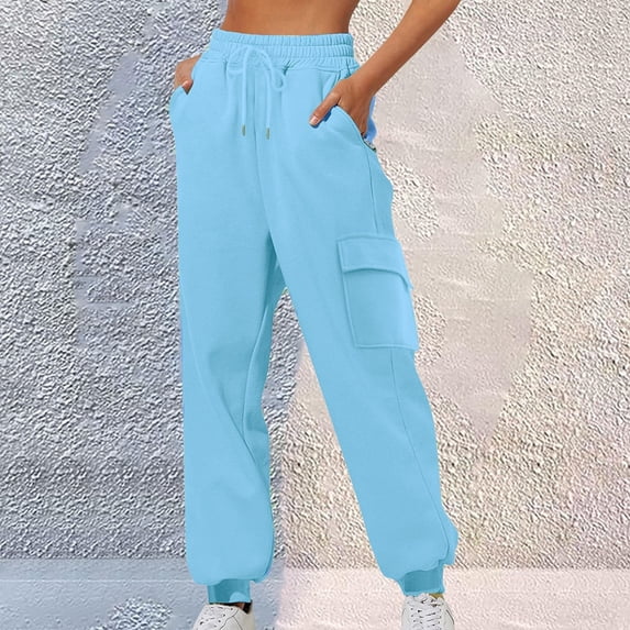 Beach Soft Sweatpants for Women'S Elastic ace-Up Casual Solid Color High-Waist Zipper Pocket Tapered Sweatpants Women's Solid Color Full Elegant Pants with Pockets Elastic Waist