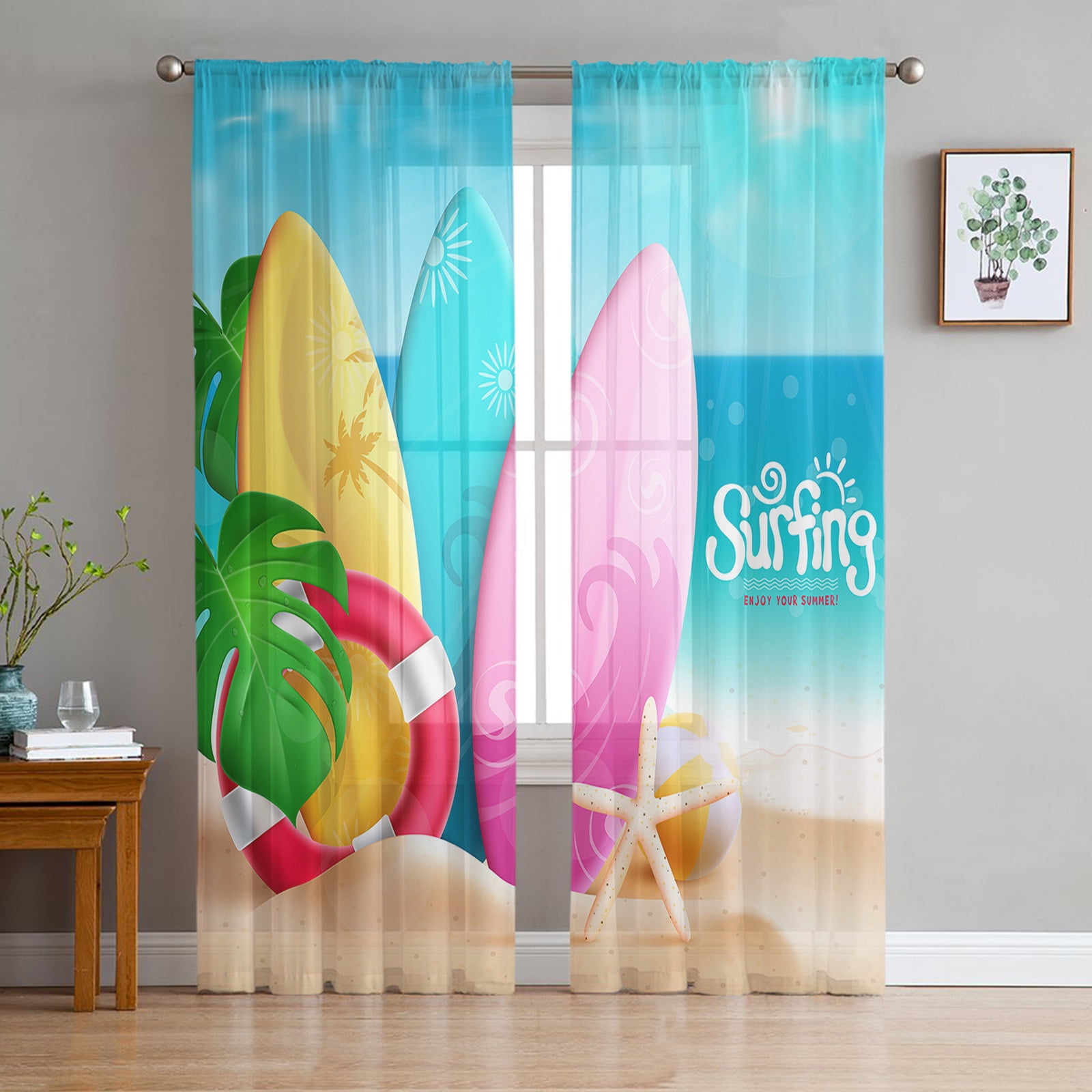 Beach Star Shells Leaves Palm Leaves Sheer Curtains for Living Room ...