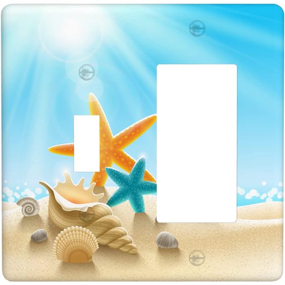 Beach Starfish 2 Gang Single Toggle Rocker Light Switch Cover, Combination Wall Plate Decorative Electrical Switchplate Outlet Faceplate for Kitchen Home Art Decorate