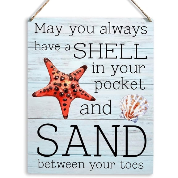Beach Starfish Artwork Wood Sign Rustic Farmhouse Style May You Always Have a Shell Wooden Sign Hanging Plaque 8x10 Inch Summer Home Outdoor Decor for Presents