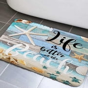 Beach Starfish Bath Rugs, Sea Shell Ocean Bathroom Rug Mat,Washable Cover Floor Rug Carpets Floor Bath Mat Bathroom Decorations, Starfish Beach Bathroom Door Mat Rug Kitchen Rug19"X31"Inch