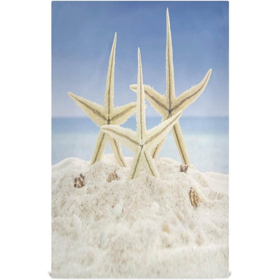Beach Starfish Family Tea Towels Set of 1 Summer Sandy Sky Kitchen Dish Cloth with Hanging Loop, 18"x28"Lint-Free Absorbent Towel for Kitchen Drying Wiping and Cleaning