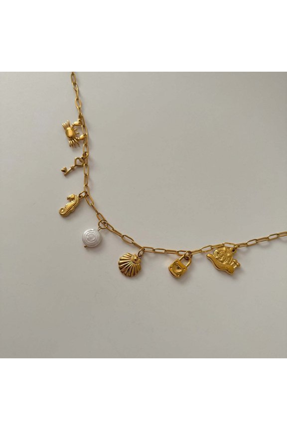 Beach Starfish Necklace, Style Conch Pendant, Shell DIY Necklace, Stainless Steel Plated Gold Color Preservation