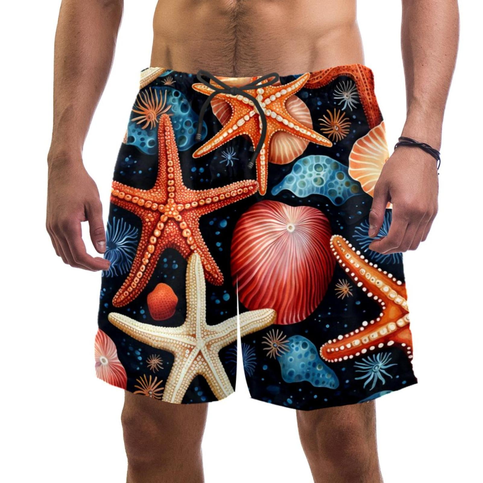 Beach Starfish Seamless Casual Board Shorts for Men Quick Dry, Swim ...