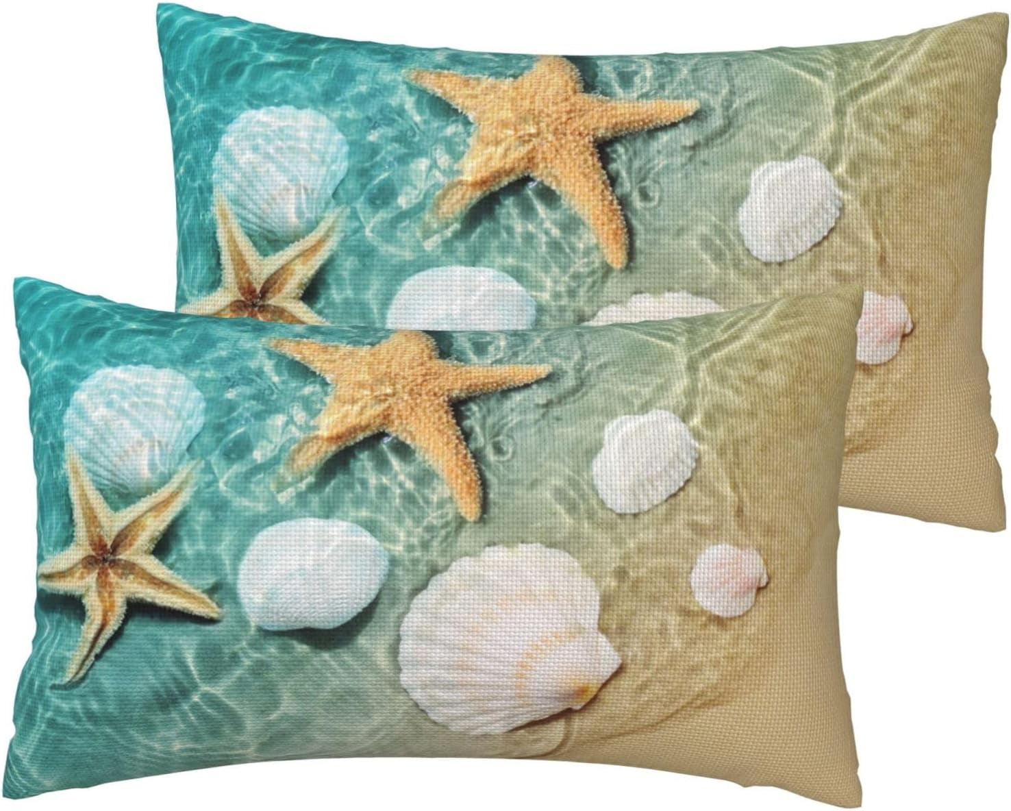 Beach Starfish Shell Throw Pillow Covers 12x20 Inch Set of 2, Starfish ...