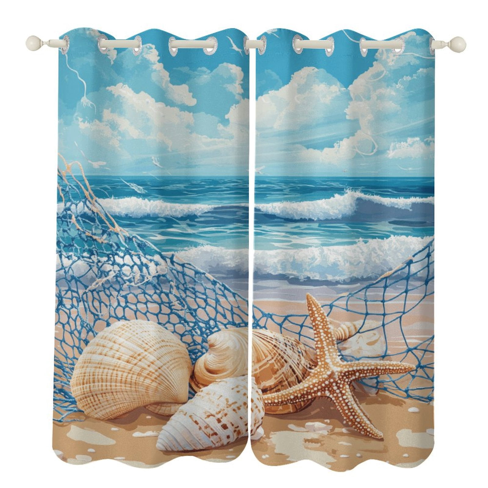 Beach Starfish Shells (15) Luxury Window Curtains Blinds for Living ...