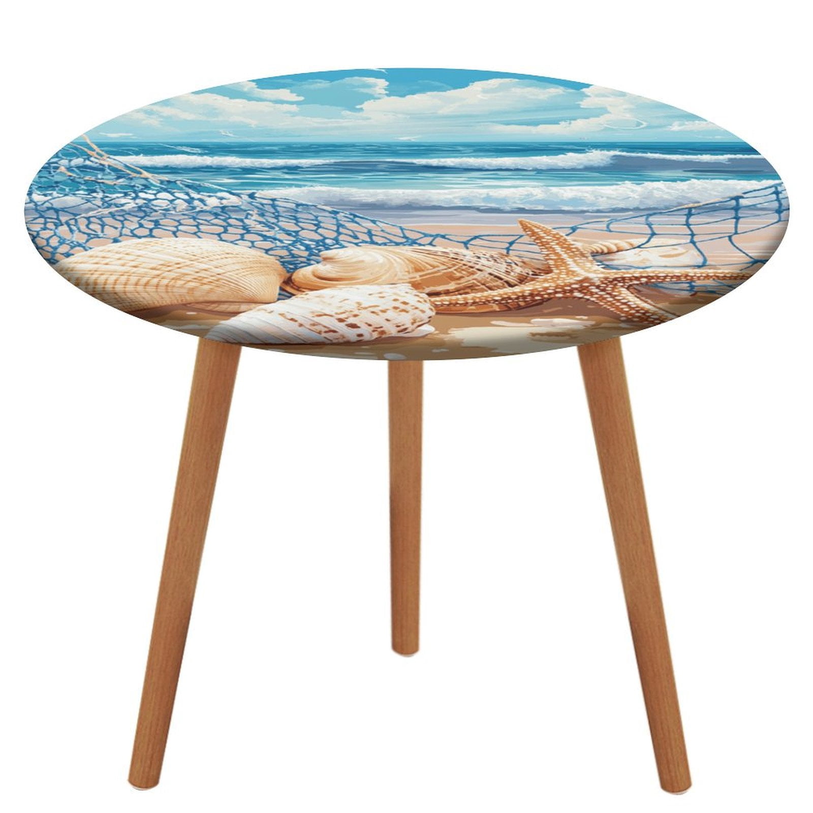 Shell Table Clothes Beach Starfish Shells (15) Pattern Round Tablecloth Waterproof Elastic ...