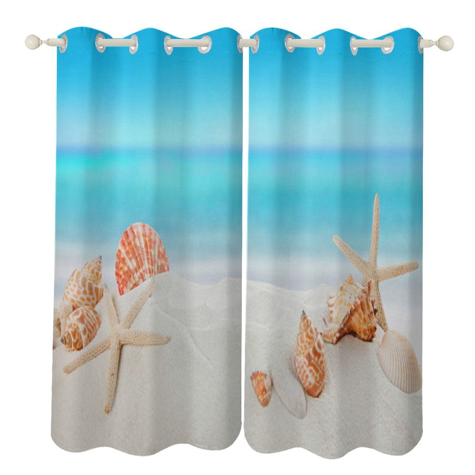 Beach Starfish Shells 2 Panels Curtains for Bedroom Living Room Drapes ...