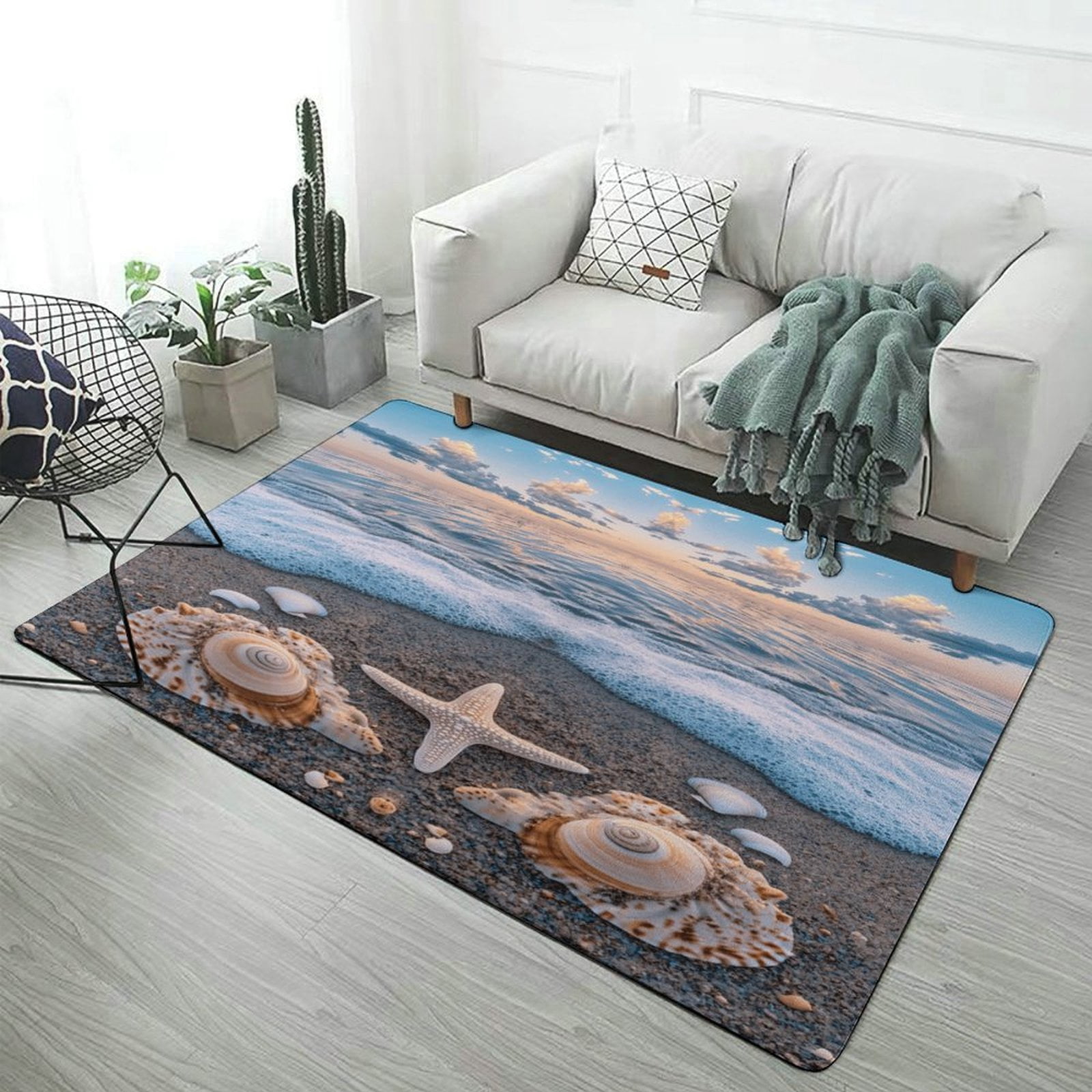 White Shell Rug Beach Starfish Shells (50) Carpet Rug for Home Living Room Bedroom Sofa ...