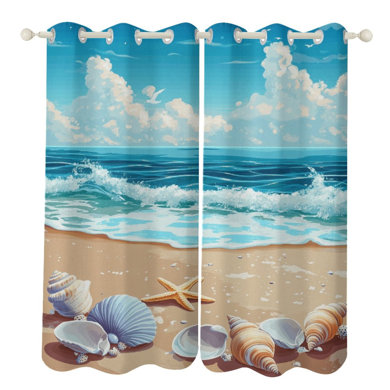 Beach Starfish Shells (66) Blackout Window Curtains for Bedroom Living ...