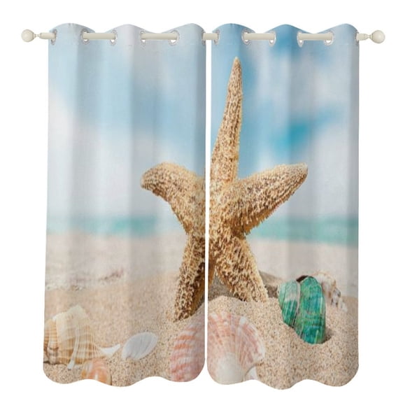 Beach Starfish Shells Luxury Window Curtains Blinds for Living Room Kids Bedroom Bathroom Kicthen Door Home Decor 2 Panels